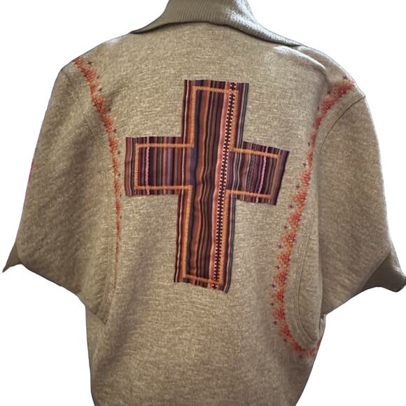 Ivy Jane Boho Short Sleeve Open Cardigan With Embroidered Cross, Size Small - Picture 1 of 4